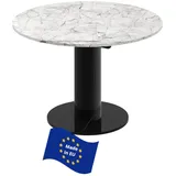 Design Esstisch rund HES-111 Marmoroptik / Schwarz Hochglanz ausziehbar 100 cm bis 148 cm runder Esszimmertisch Küchentisch Funktionstisch oval kitchen table Esszimmer dining table Ausziehtisch