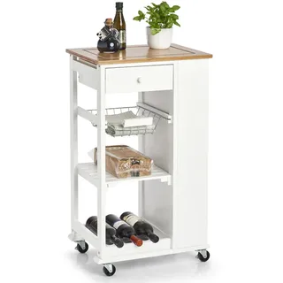 Zeller Küchenrollwagen Bambus/MDF/Metall 50 x 37 cm x 86,5 cm Weiß