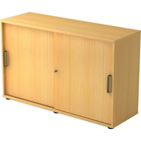 bümö Schiebetürenschrank "2OH" - Aktenschrank abschließbar, Sideboard Schrank mit Schiebetüren in Buche - Büroschrank aus Holz mit Schiebetür, Büro