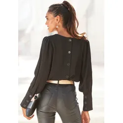Langarmbluse, mit Knopfleiste hinten, elegante Damenbluse, Business-Look, Gr. 36, schwarz, , 87386027-36