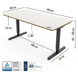 Yaasa Schreibtisch Desk Pro 140 x 80 cm Multiplex-Weiß/Schwarz