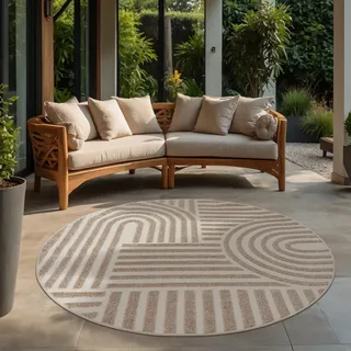 SANAT Berlin Outdoor Teppich Wetterfest - Teppich für den Innen- und Außenbereich - Balkon Teppich Wasserabweisend - Teppiche für Terrasse, Garten, Küche, Bad oder Wohnzimmer - Beige, 200 cm Rund