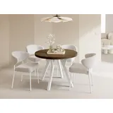 WFL GROUP Esstisch Rund Groß XXL Ausziehbar im Loft-Stil – 100 bis 250 cm – Extra Lang Ausziehtisch mit Weißen Holzbeinen, Industrieller Tisch für 5-1... - Braun