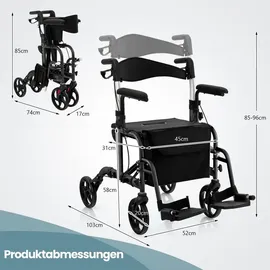 Costway Rollator Faltbar und leicht mit Sitz 6-fach höhenverstellbar Schwarz