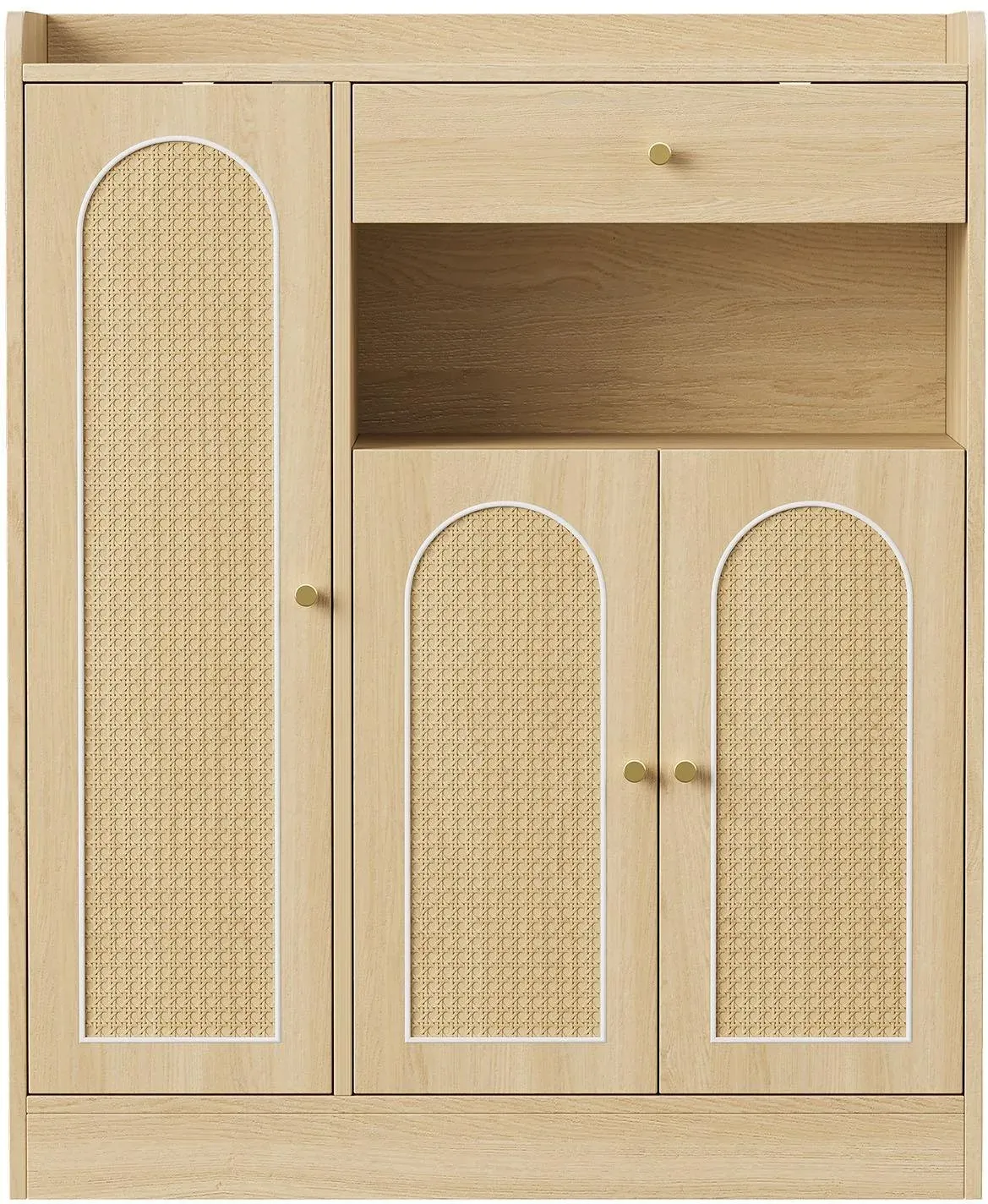 Rattan-Schuhschrank, viel Stauraum, verstellbare Regale, 90x35x110 cm, Naturfarbe