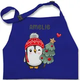 Kinderschürze Schürze Kinder Jungen Mädchen - Süßer Pinguin Geschenk mit Name personalisiert Weihnachten I Weihnachtsmotiv Pinguin I Weihnachtsgeschenke Pinguine - 7-14 Jahre - Royalblau - xmas - 7-13 Jahre