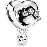 PANDORA Funkelndes Hundepfotenabdruck & Herz Charm, Silber, 1,7cm, 798873C01