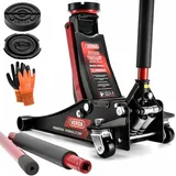 Verda Hydraulischer Wagenheber 3T 80-465mm, 2X Gummi Tief SUV, Jeep Doppelkolben Heber Geländewagen, Rangierwagenheber, Montagehandschuhe Wohnmobil Auto Heber Profi SN8465