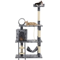 Prolenta Premium Katzenbaum mit Sisal-Kratzsäulen 140 cm Grau Pfoten-Aufdruck