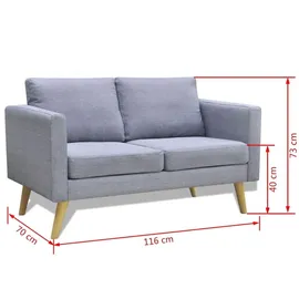 vidaXL Sofa 2-Sitzer Stoff Hellgrau