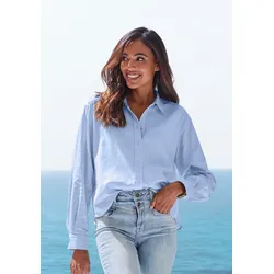 Hemdbluse, mit Leinenanteil, luftige Langarmbluse mit Hemdkragen, Gr. 40, blau, , 23556630-40