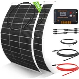 Eco-worthy - 260W 12V flexibel Solarpanel Kit Solaranlagen: 2 Stücke 130W Solarmodul + 30A LCD-Display PWM-Laderegler + 5m Solarkabel für Wohnwagen,