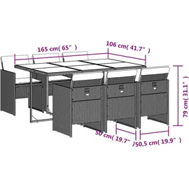 vidaXL 7-tlg. Garten-Essgruppe mit Kissen Grau Poly Rattan