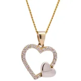 HOPLO Kreuzanhänger Anhänger Herz Zirkonia 333 Gold mit vergoldeter Silberkette 36 cm, Made in Germany 36 cm Kindergröße