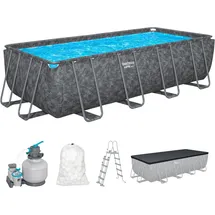 BESTWAY Winterfestes Frame Pool APX365 Komplett-Set mit Sandfilteranlage 549 x 274 x 132 cm marmor-optik eckig