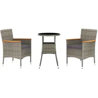 vidaXL 3-tlg. Garten-Bistro-Set mit Kissen Grau Poly Rattan - Grau