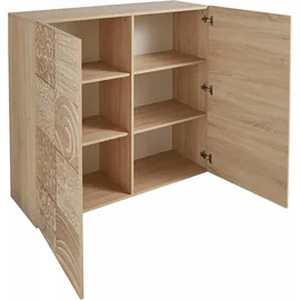 INOSIGN Highboard INOSIGN "Miro", braun (eichefarben sägerau mit siebdruck), Sideboards, Highboard, Breite 121 cm mit dekorativem Siebdruck