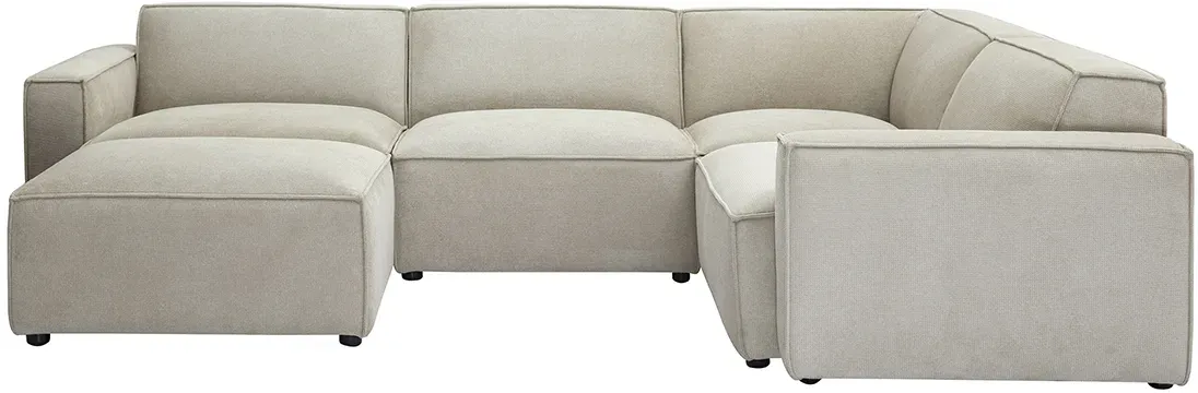 Modulares Ecksofa 5 Sitzplätze und Hocker in beigem Samt-Effekt Textilstoff SPLIT