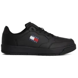 Tommy Hilfiger für Herren. EM0EM01397 Lederturnschuhe mit gezackter Zwischensohle schwarz (44), Wohnung, Schnürsenkel, Lässig