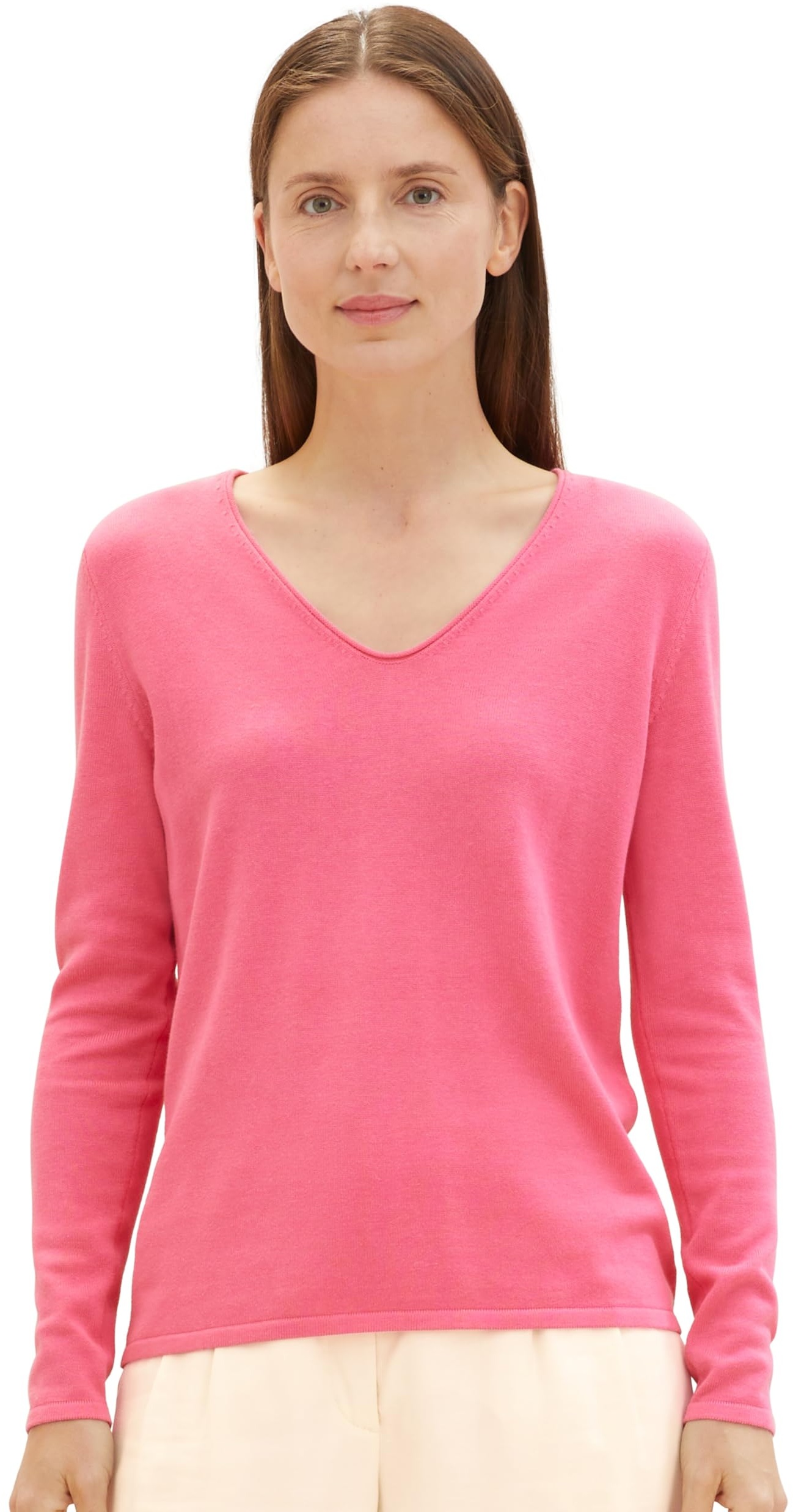 TOM TAILOR Damen Basic Strickpullover mit V-Ausschnitt, 15799 - Carmine Pink, M