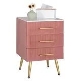 Woltu Nachttisch mit 3 Schubladen aus mdf Samt rosa - Woltu
