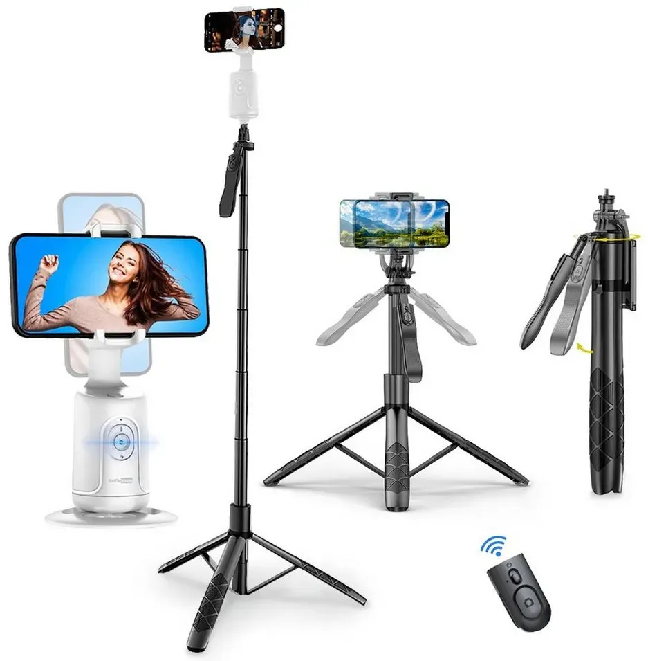 KINSI Gimbal Smartphone, Selfie-Stange, Bluetooth Selfie Stock Stativ Gimbal (Bluetooth-Fernbedienung, Teleskop-Selfie-Stick, Stand-Stativ) schwarz|weiß
