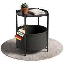Coemo Beistelltisch Nina mit Canvas Korb Ø Metallgestell in Schwarz | Gr.: onesize
