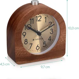 Navaris Analog Holz Wecker mit Snooze - Retro Uhr Halbrund mit Ziffernblatt Gold Alarm Licht - Leise Tischuhr ohne Ticken - Naturholz in Dunkelbraun