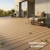 Terrassendielen WPC WoodoRhodos Braun | Diele für Balkon + Terrasse Außenbereich 2,4m x 12cm x 2cm mit Clipsystem & Unterkonstruktion | Holzoptik - Braun