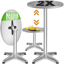 CASARIA Stehtisch 2er-Set Silber Alu 60cm Klappbar Höhenverstellbar