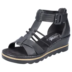 Keilsandalette RIEKER, Damen, Gr. 38, schwarz, Lederimitat, elegant, Schuhe, Sommerschuh, Sandale, Keilabsatz, mit Klettverschluss-Riemchen