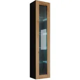 Mirjan24 Hängevitrine, Schwarz, Eiche Wotan, Holzwerkstoff, Rechteckig, 40x180x30 cm, Wohnzimmer, Wohnwände, Vitrinenschränke