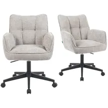 dubi möbel Bürostühle 2er Set, höhenverstellbar & 360° drehbar, ergonomisch gepolstert mit Taschenfederkern, Drehstuhl mit Armlehnen, Rollstuhl modern, Stoff Hellgrau, Modell Mika-Sven