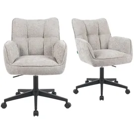 dubi möbel Bürostühle 2er Set, höhenverstellbar & 360° drehbar, ergonomisch gepolstert mit Taschenfederkern, Drehstuhl mit Armlehnen, Rollstuhl modern, Stoff Hellgrau, Modell Mika-Sven