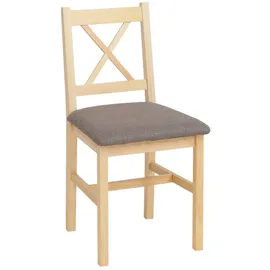 Mendler 2er-Set Esszimmerstuhl HWC-F77, Lehnstuhl Küchenstuhl Stuhl, Massiv-Holz Stoff Landhaus ~ natur, Polster grau