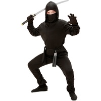 Widmann - Kinderkostüm Ninja, Coat mit Kapuze, Hose, Gürtel, Maske, Arm- und Beinbänder, Mottoparty, Karneval