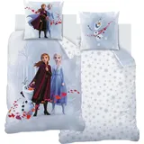 Frozen 2 Kinderbettwäsche Disney ́s die Eiskönigin 135x200 + 80x80 cm 2 tlg, 100 % Baumwolle in Biber/Flanell, Mädchen-Bettwäsche mit Anna, Els... - Lila/Rosa/Blau