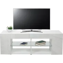 Mendler HWC-L36 TV-Rack 50x144x40cm Hochglanz Weiß Holz/Glas/Spanplatte