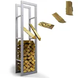 lawa living and lifestyle Kaminholzregal Metall verzinkt 40 x 25 x 150 cm Silber