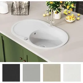 vidaXL Granitspüle Einzelbecken Oval Weiß