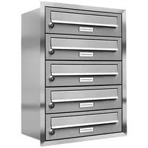 AL Briefkastensysteme 5er Unterputzbriefkasten Edelstahl Silber