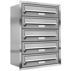 AL Briefkastensysteme 5er Unterputzbriefkasten Edelstahl Silber