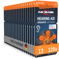 Ansmann Hörgerätebatterien Typ 13 orange P13 PR48 ZL2, 120 Stück, Made in Germany, Sparpack, Batterien für Hörgeräte & Hörhilfen, leicht greifbar