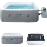 Mendler Whirlpool HWC-N97, 4-5 Personen, In-/Outdoor heizbar aufblasbar Pumpe Dropstitch-Gewebe, eckig 180x180cm grau-weiß