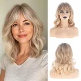 Qnbiar Kurze Blonde Bob Perücke Für Damen Schulterlang Natürlich Gewellte Synthetische Perücke Für Alltag Und Party Aschblond