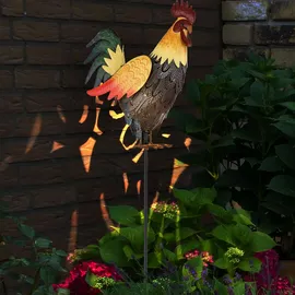 GLOBO Lighting - Solarleuchte Hahn Gartendeko Solar Tierfigur Hahn Erdspieß Solarlampe, Metall, LED warmweiß, LxBxH 28,5x13x100 cm