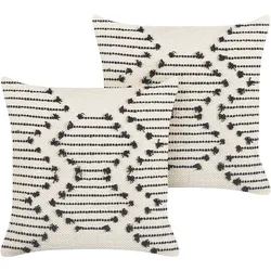 Kissen 2er Set MYRTUS Baumwolle 45 x 45 cm Geometrisches Muster Beige