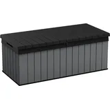 Keter Gartenbox "Darwin" 380L Anthrazit - 143x65x55 cm - Deckel bis 300 kg belastbar - naturgetreue Holzoptik - Grau