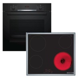 Bosch Backofen-Set Herdset BOSCH Backofen + Glaskeramikkochfeld Edelstahlrahmen 60cm
