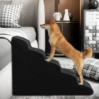 A.FATI Hundetreppe 60cm Hoch, 5 Stufen Hunderampe für Boxspringbett, Couch, rutschfeste Haustiertreppe/Rampe für kleine/verletzte Hunde, Katzen - mit Hundespielzeug Seil (schwarz)